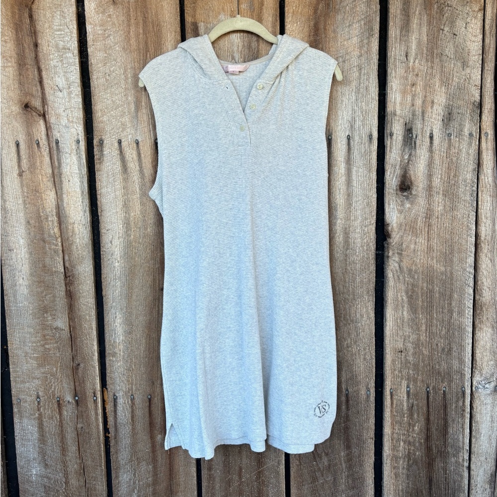 Victoria's Secret Waffle Knit Hooded Dress Sz L Oatmeal Sleeveless Lounge Casual